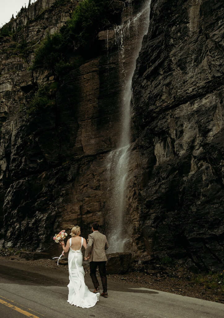 Scenic ceremony setup overlooking a lake in Glacier National Park.