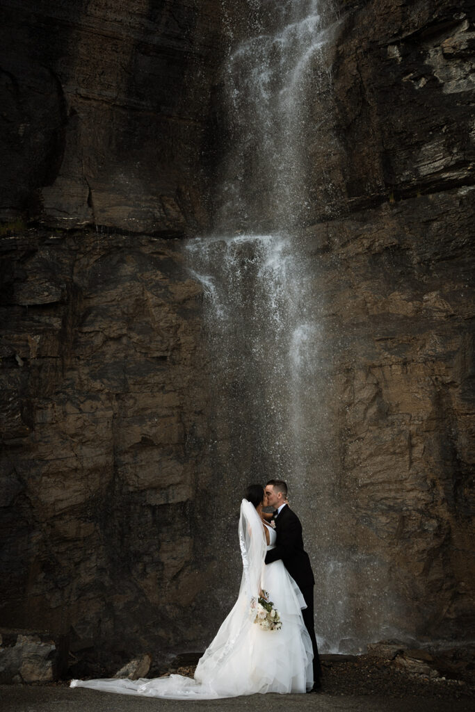Scenic overlook with lake and mountains during a wedding day