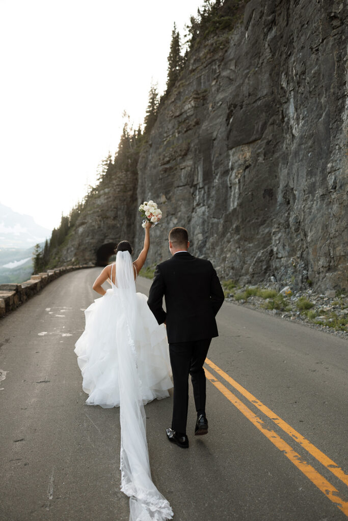 Scenic overlook with lake and mountains during a wedding day