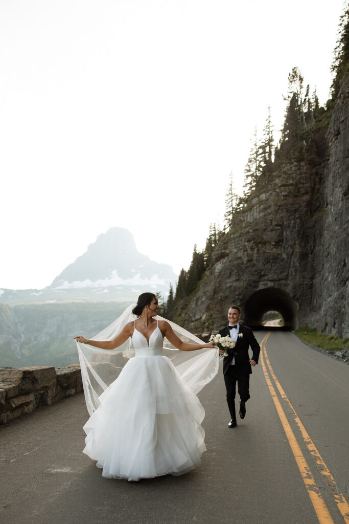 Scenic overlook with lake and mountains during a wedding day