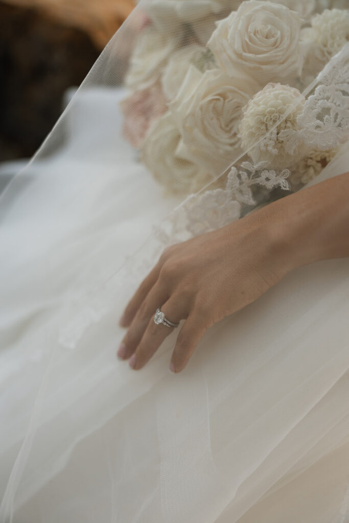 Scenic overlook with lake and mountains during a wedding day