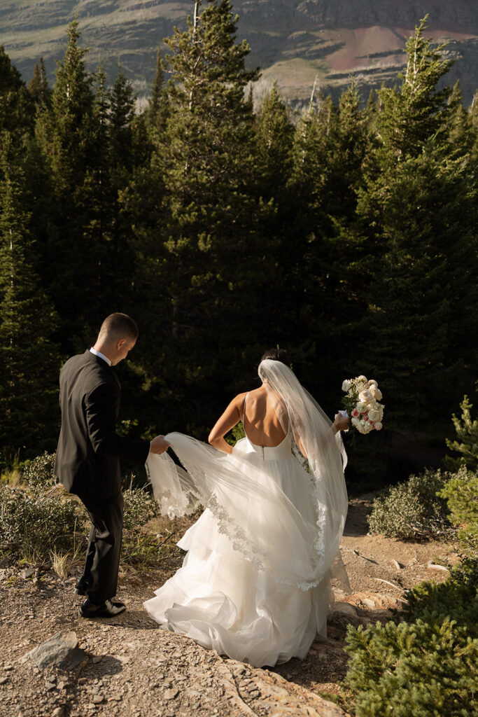 Sun Point Elopement in Glacier National Park with mountain views